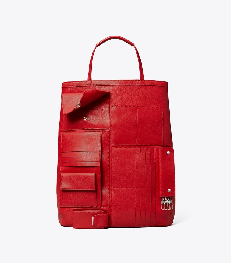 Tory Burch designer tote bags Multi-Pocket Tote in Royal Red angle