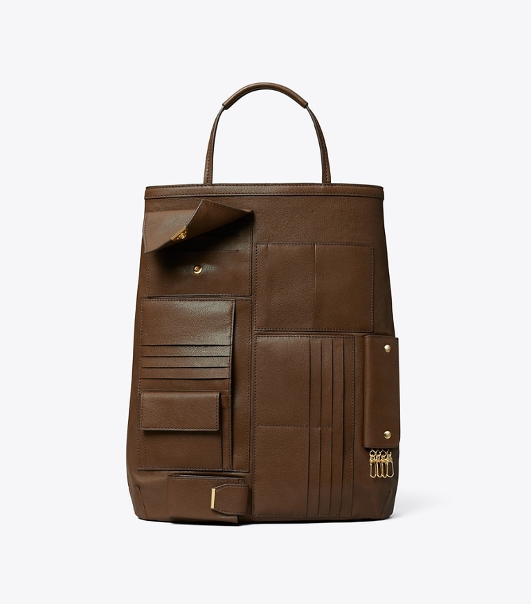 Tory Burch designer tote bags Multi-Pocket Tote in Swiss Coffee angle