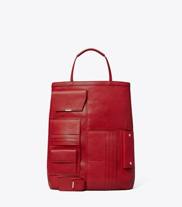 Tory Burch designer tote bags Multi-Pocket Tote in Royal Red front
