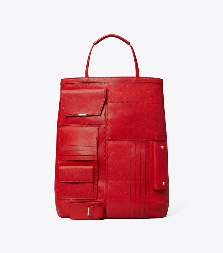 Tory Burch designer tote bags Multi-Pocket Tote in Royal Red angle