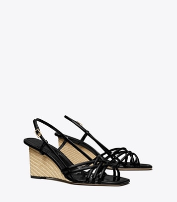 Tory Burch designer sandals Multi-Strap Espadrille Wedge in PERFECT BLACK / PERFECT BLACK angle