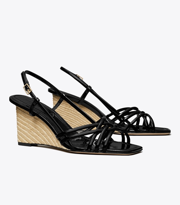 Tory Burch designer sandals Multi-Strap Espadrille Wedge in PERFECT BLACK / PERFECT BLACK angle
