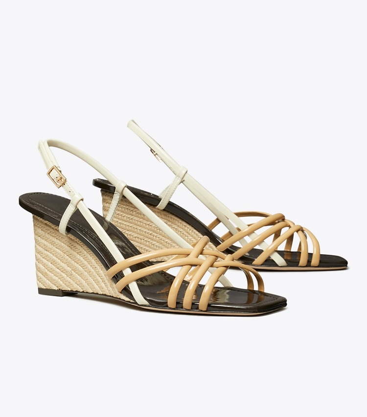 Tory Burch designer sandals Multi-Strap Espadrille Wedge in CANTUCCI / LIGHT CREAM angle