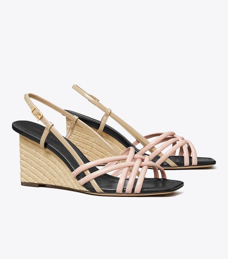 Tory Burch designer sandals Multi-Strap Espadrille Wedge in PINK BRICK / TAUPE STORM / COCO angle