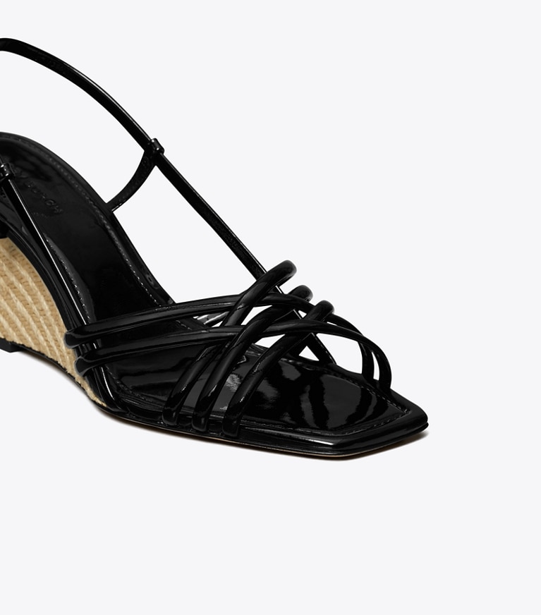 Tory Burch designer sandals Multi-Strap Espadrille Wedge in PERFECT BLACK / PERFECT BLACK angle