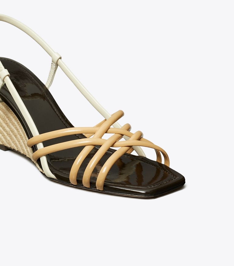 Tory Burch designer sandals Multi-Strap Espadrille Wedge in CANTUCCI / LIGHT CREAM angle