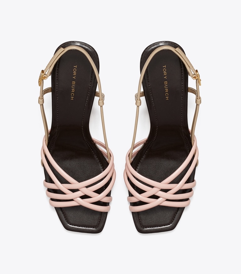 Tory Burch designer sandals Multi-Strap Espadrille Wedge in PINK BRICK / TAUPE STORM / COCO angle