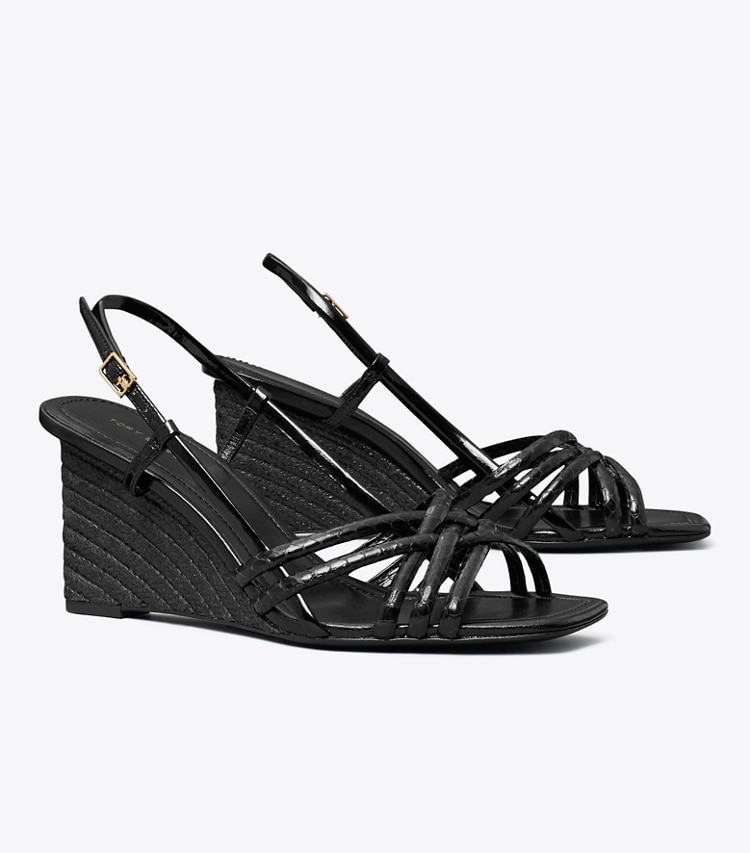 Tory Burch designer sandals Multi-Strap Espadrille Wedge Sandal in PERFECT BLACK / PERFECT BLACK / PERFEC angle