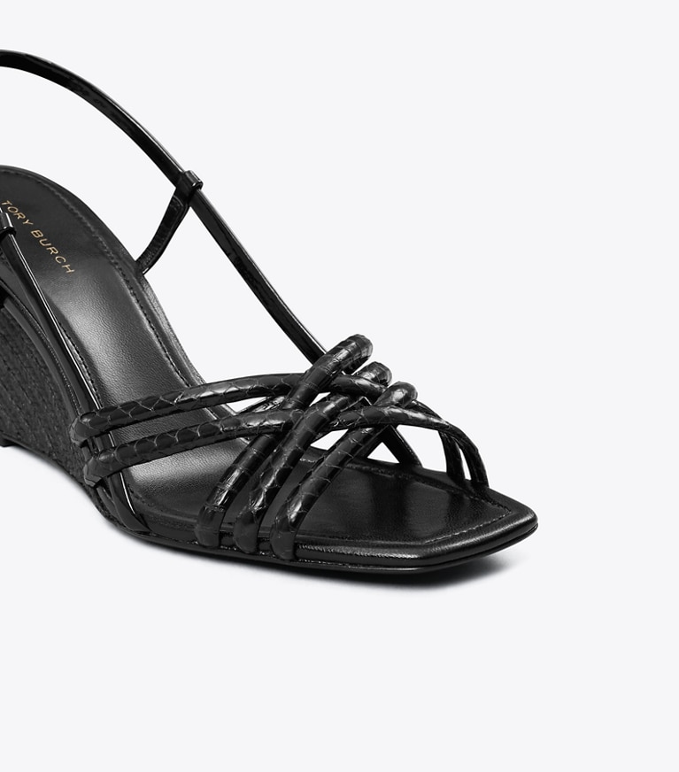 Tory Burch designer sandals Multi-Strap Espadrille Wedge Sandal in PERFECT BLACK / PERFECT BLACK / PERFEC angle