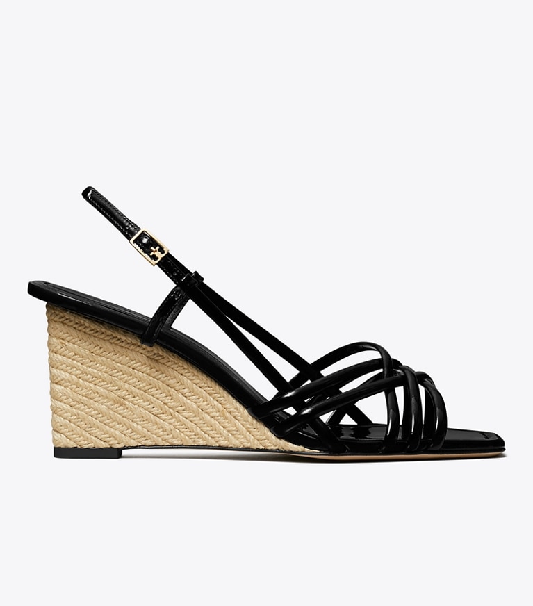 Tory Burch designer sandals Multi-Strap Espadrille Wedge in PERFECT BLACK / PERFECT BLACK angle