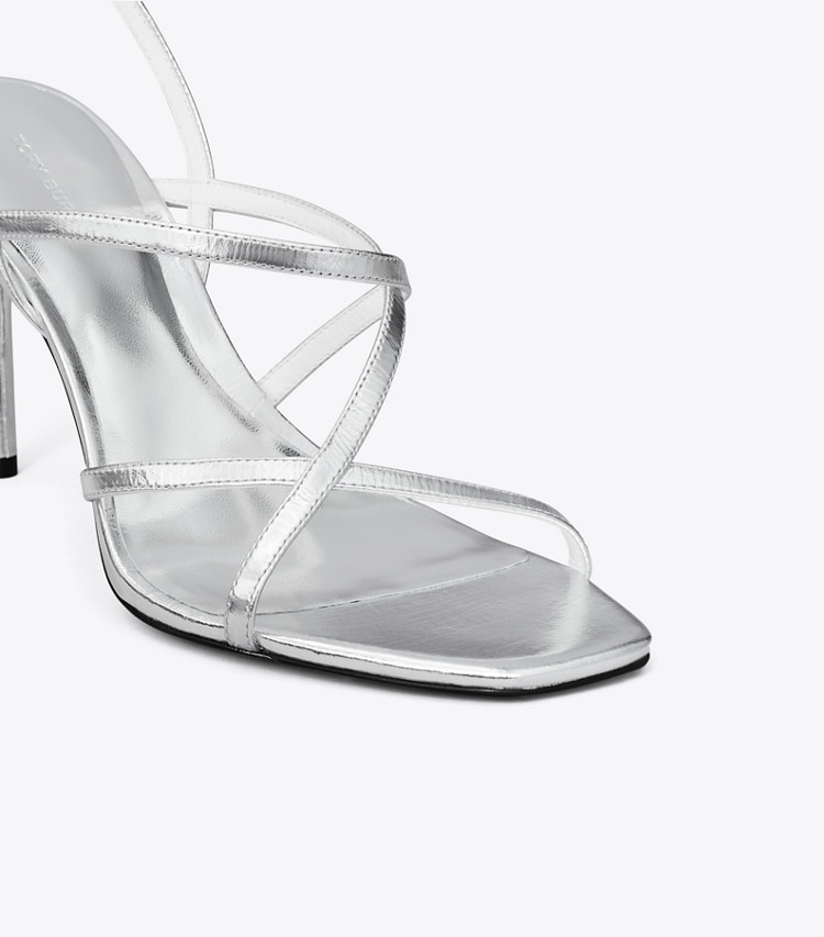 Tory Burch designer sandals Multi-Strap Heeled Sandal in SILVER detail