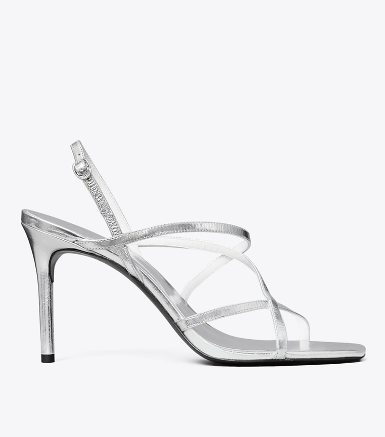 Tory Burch designer sandals Multi-Strap Heeled Sandal in SILVER side