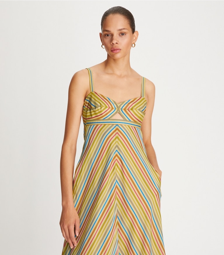 Tory Burch designer dresses Multi-Stripe Cut-Out Dress in Multi front