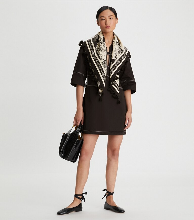 Tory Burch designer scarves Muse Silk Square Scarf in Muse Black overhead