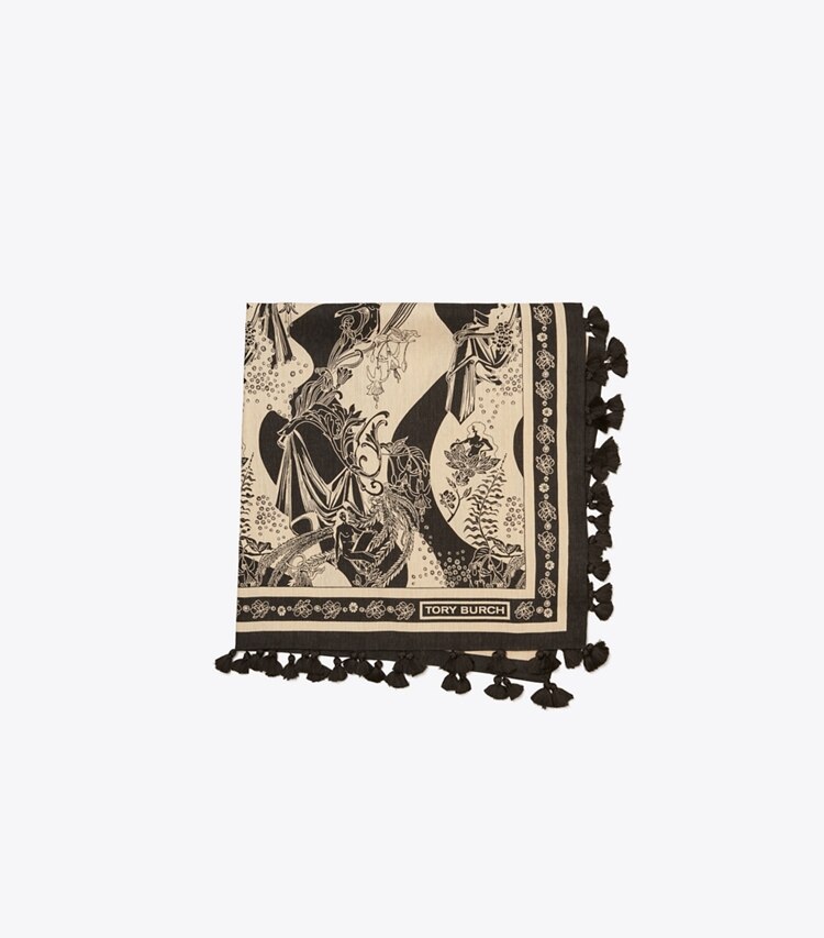 Tory Burch designer scarves Muse Silk Square Scarf in Muse Black folded