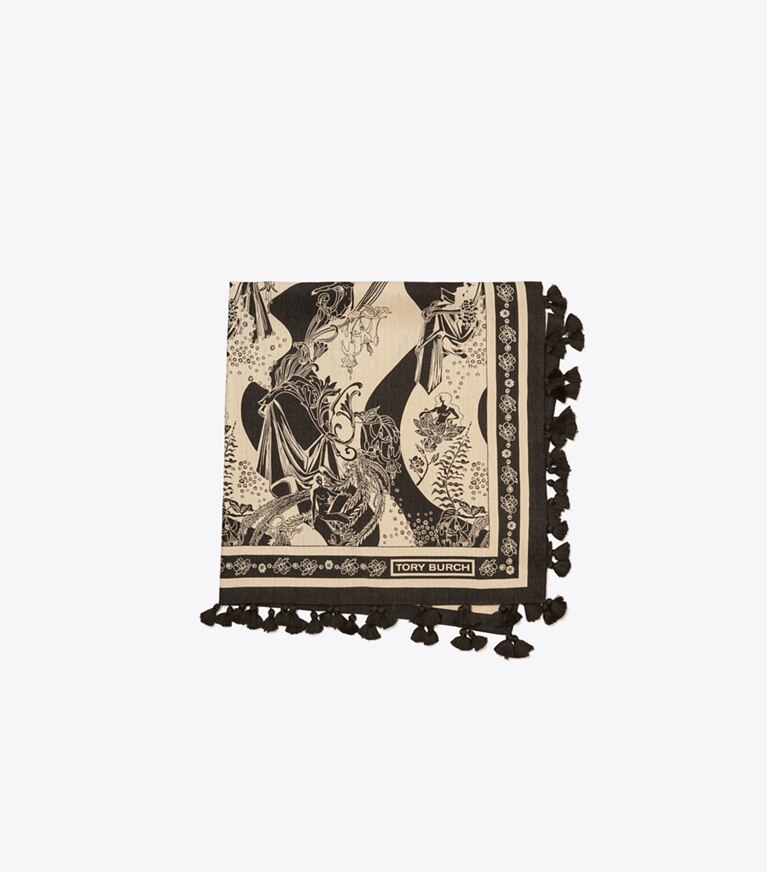 Tory Burch designer scarves Muse Silk Square Scarf in Muse Black overhead