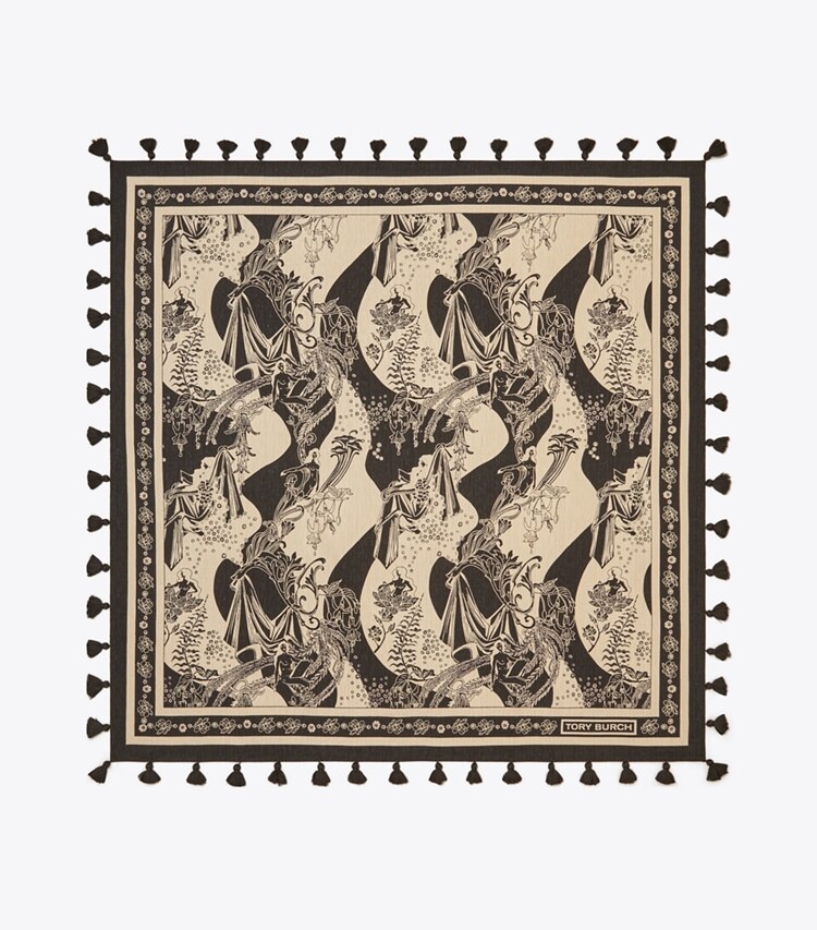 Tory Burch designer scarves Muse Silk Square Scarf in Muse Black overhead