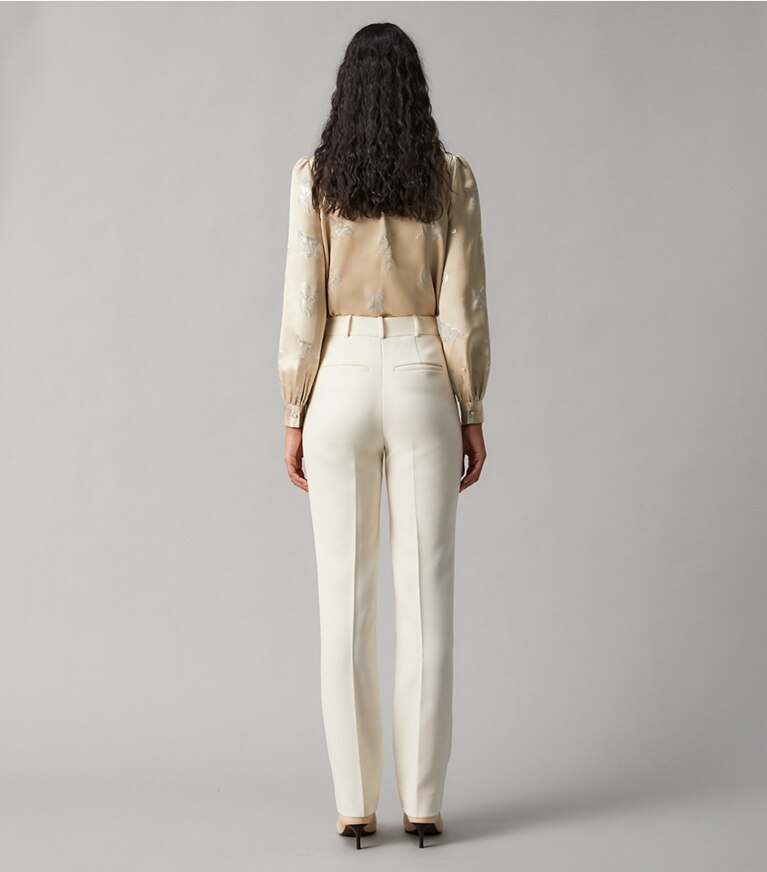 Tory Burch designer tops Mushroom Lurex Bow Blouse in Pale Champagne front