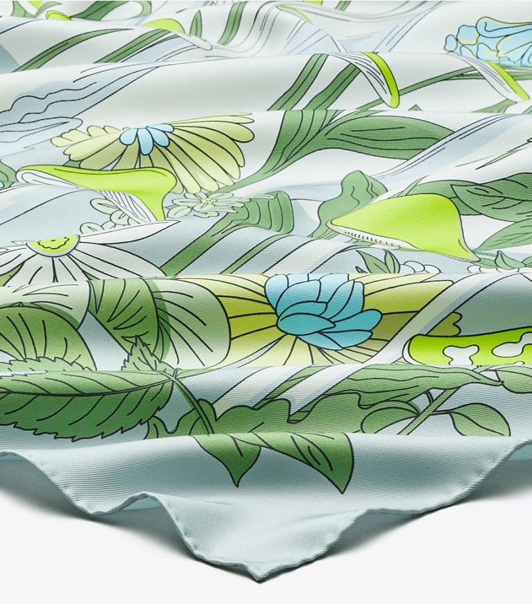 Tory Burch designer scarves Mushroom Silk Square Scarf in Mushroom Chartreuse overhead