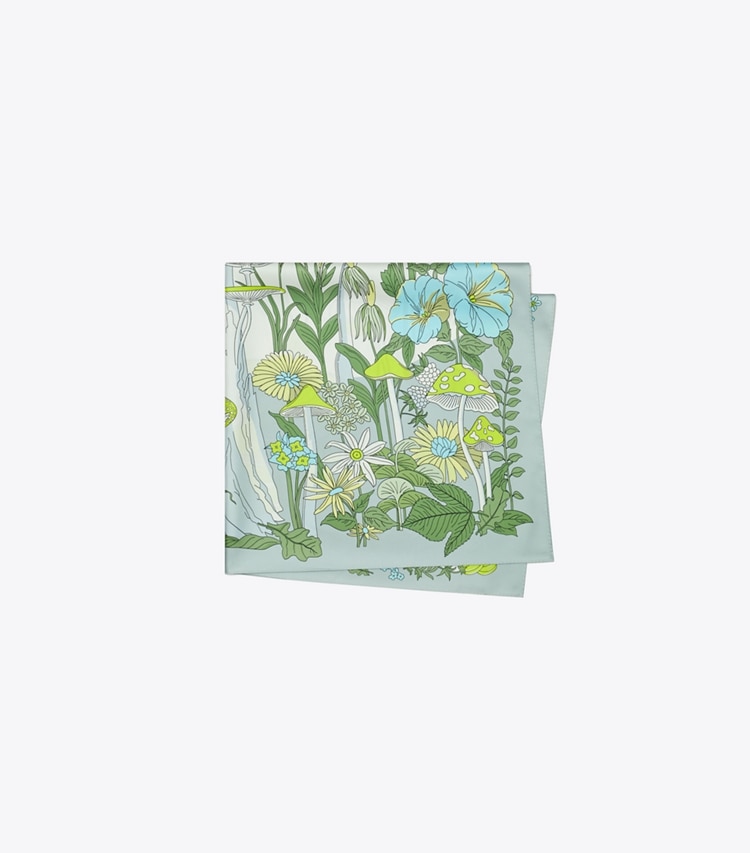 Tory Burch designer scarves Mushroom Silk Square Scarf in Mushroom Chartreuse folded