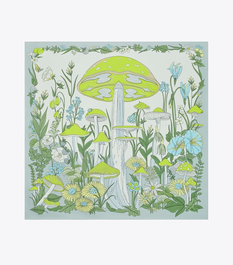 Tory Burch designer scarves Mushroom Silk Square Scarf in Mushroom Chartreuse overhead