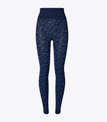 Tory Sport designer unterteile Nahtlose Jacquard-Leggings mit T-Monogramm in Dark Blue Prismatic T Monogram front