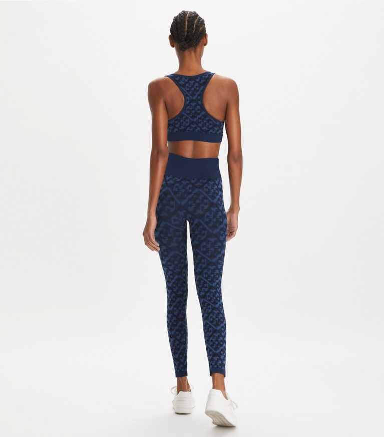 Tory Sport designer unterteile Nahtlose Jacquard-Leggings mit T-Monogramm in Dark Blue Prismatic T Monogram front