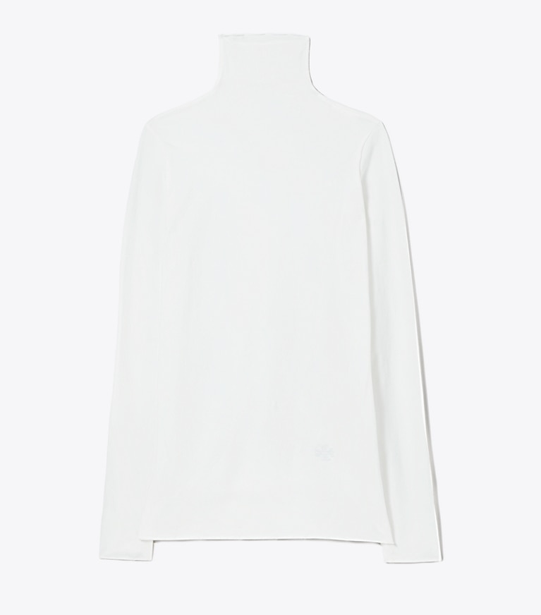 Tory Sport designer oberteile Nahtloses, hauchdünnes Langarmshirt mit Stehkragen in Optic White front
