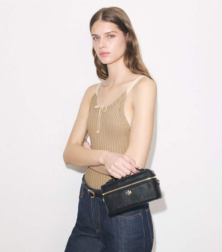 Tory Burch diseñador bolsos bandolera Neceser acolchado Charlie en Black / Charms adicional en modelo
