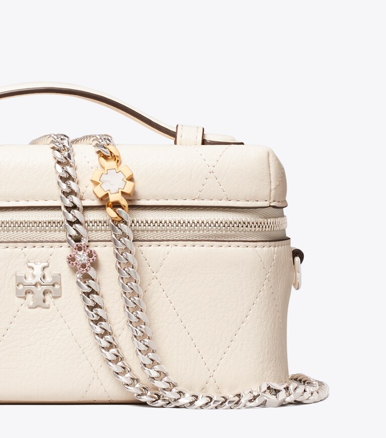 Tory Burch diseñador bolsos bandolera Neceser acolchado Charlie en Light Cream / Charms detalle