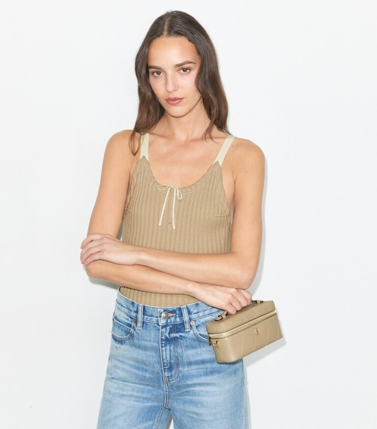 Tory Burch diseñador bolsos bandolera Neceser acolchado Charlie East-West en Soft Cement adicional en modelo