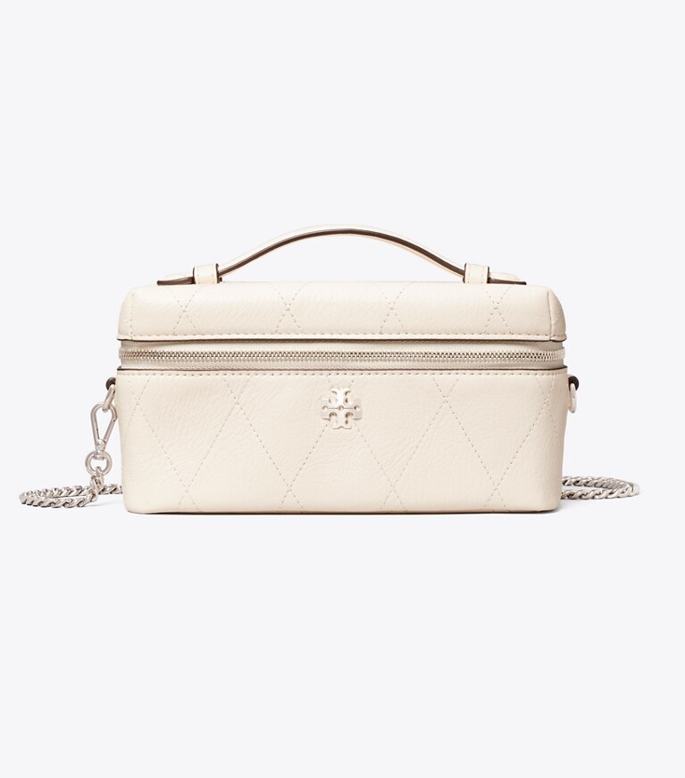 Tory Burch diseñador bolsos bandolera Neceser acolchado Charlie en Light Cream / Charms frente