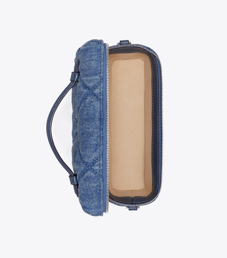 Tory Burch diseñador bolsos bandolera Neceser acolchado de denim en forma de rombos Kira en Blue vista superior