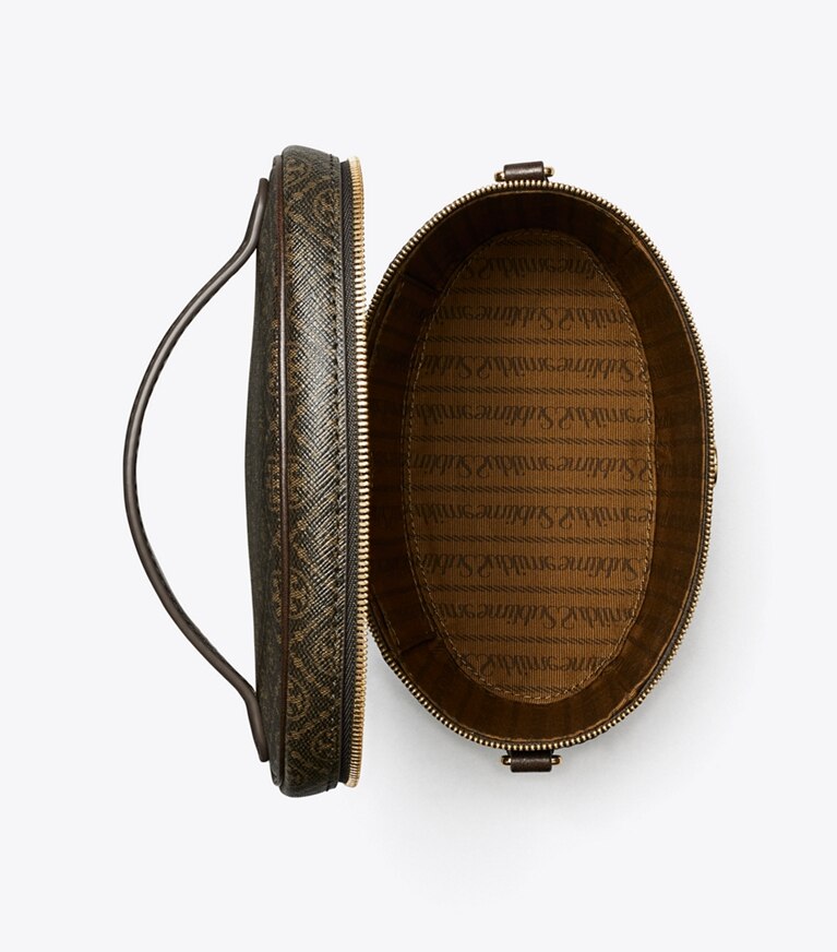 Tory Burch diseñador bolsos bandolera Neceser blando de lona revestida con monograma de T en French Press desde arriba