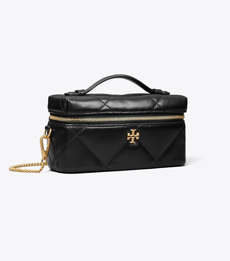 Tory Burch diseñador bolsos bandolera Neceser de denim acolchado con forma de rombos Kira East-West en Black ángulo