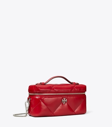 Tory Burch diseñador bolsos bandolera Neceser de denim acolchado con forma de rombos Kira East-West en Red ángulo