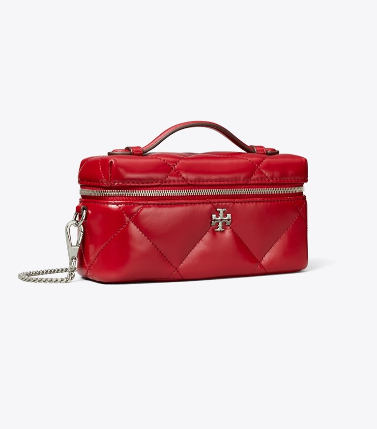 Tory Burch diseñador bolsos bandolera Neceser de denim acolchado con forma de rombos Kira East-West en Red ángulo