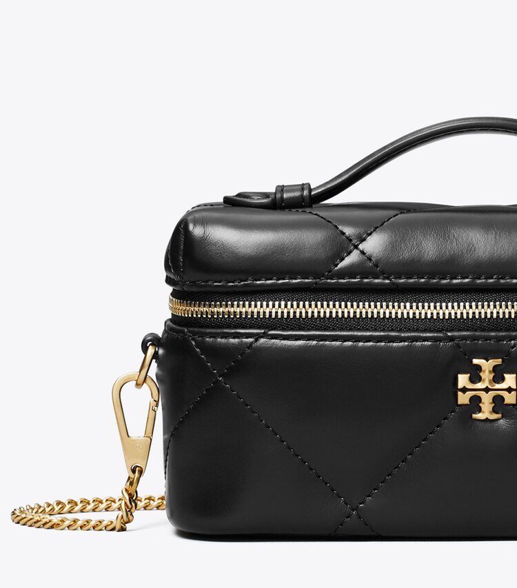 Tory Burch diseñador bolsos bandolera Neceser de denim acolchado con forma de rombos Kira East-West en Black detalle