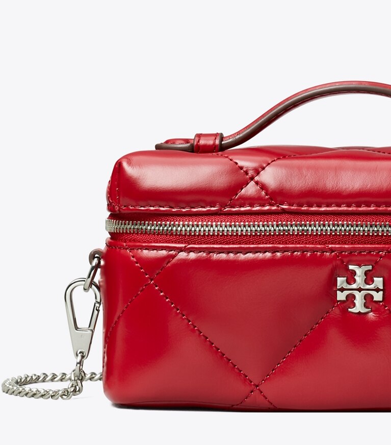 Tory Burch diseñador bolsos bandolera Neceser de denim acolchado con forma de rombos Kira East-West en Red detalle