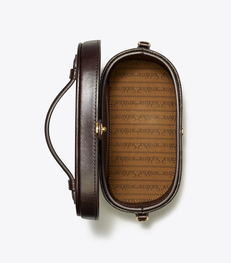 Tory Burch diseñador bolsos bandolera Neceser de lona revestida con monograma de T en French Press desde arriba