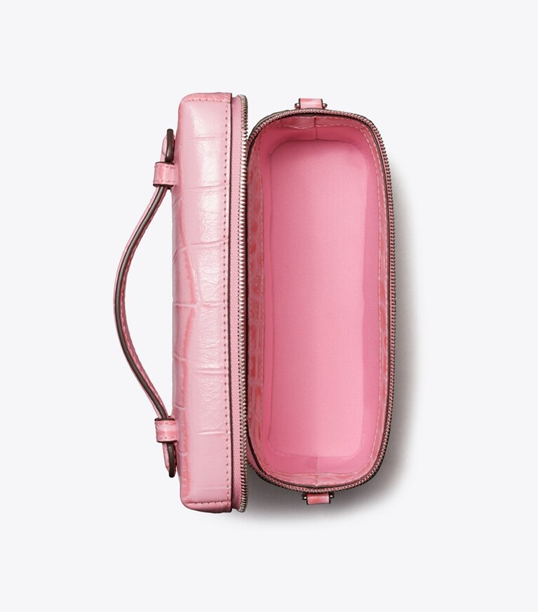 Tory Burch diseñador bolsos bandolera Neceser grabado efecto cocodrilo Charlie East-West en Rose Sunset vista superior
