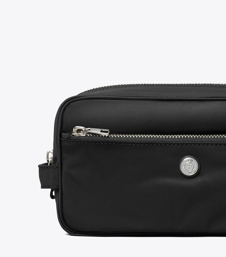 Tory Burch diseñador estuches para cosméticos Neceser grande Twist en Black detalle