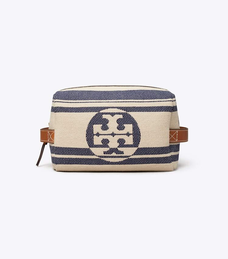 Tory Burch designer estuches para cosméticos Neceser para cosméticos a rayas de jacquard Ella in Royal Navy front