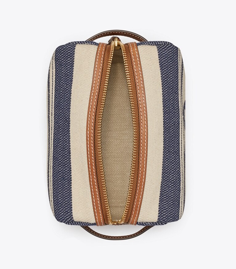 Tory Burch designer estuches para cosméticos Neceser para cosméticos a rayas de jacquard Ella in Royal Navy von oben
