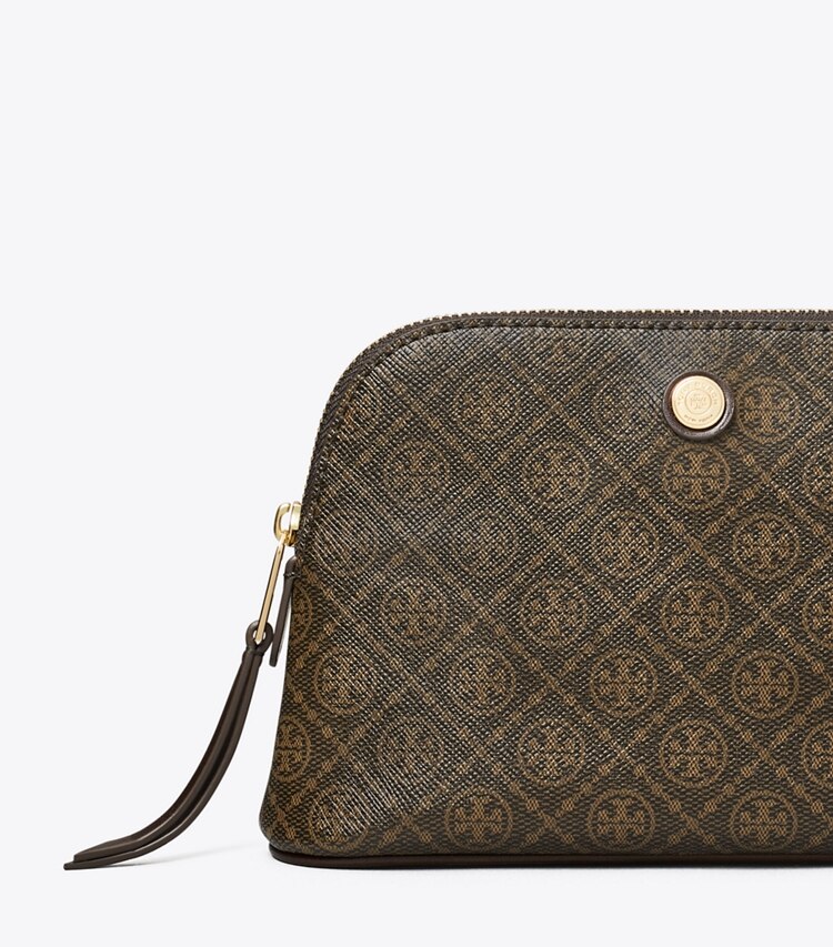 Tory Burch diseñador estuches para cosméticos Neceser para cosméticos pequeño abombado de lona revestida con monograma de T en French Press detalle