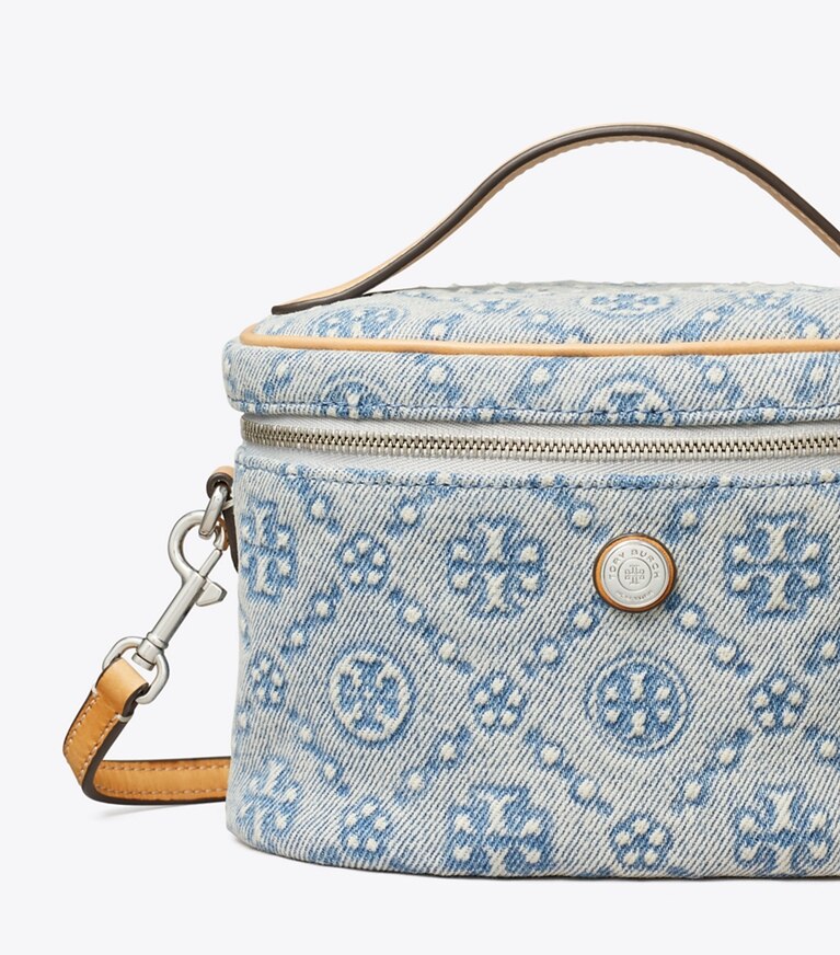 Tory Burch diseñador bolsos bandolera Neceser suave de denim con monograma de T en Powder Blue detalle