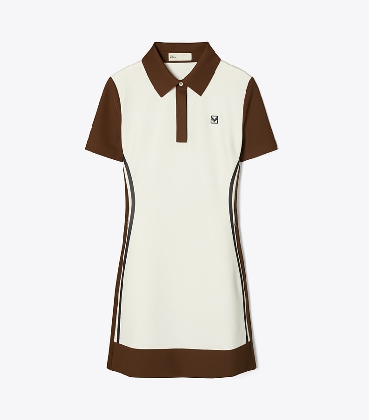 Tory Sport designer dresses Neoprene Golf Dress in Snow White / Mocha Chip front