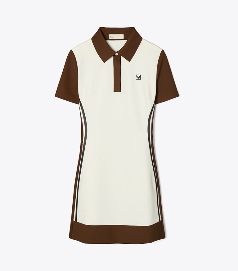 Tory Sport designer dresses Neoprene Golf Dress in Snow White / Mocha Chip front