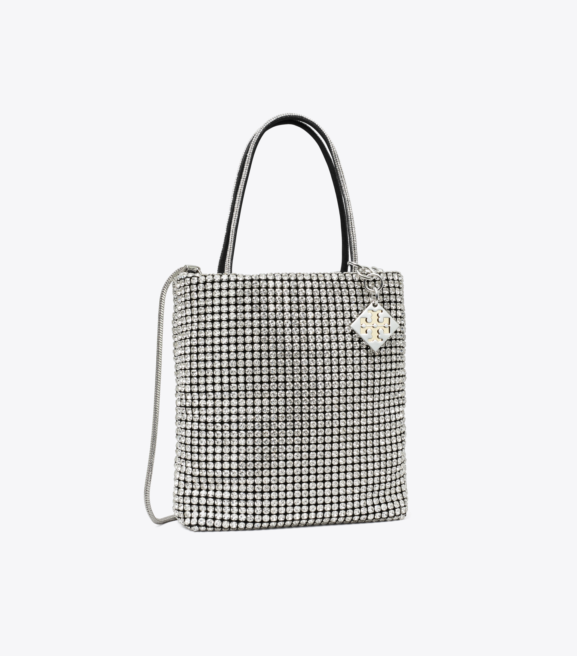 Tory Burch Night Owl Crystal-embellished Mini Tote In Silver