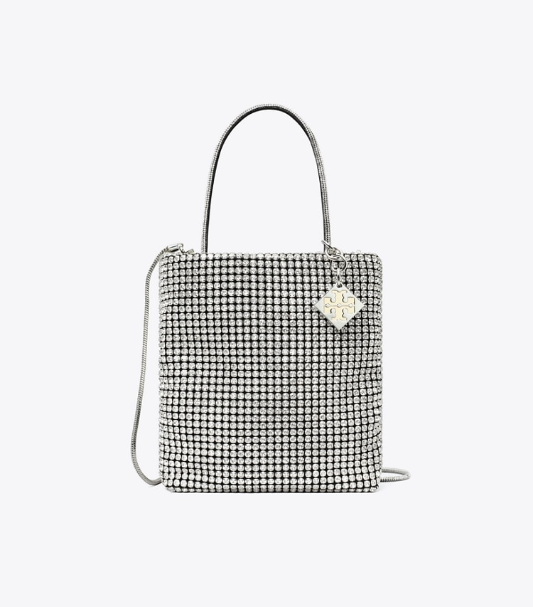 Tory Burch designer クロスボディバッグ ナイトオウル クリスタルエンベリッシュ ミニトート in Silver front